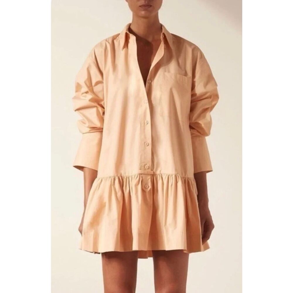 Shona Joy Isabella Wide Cuff Mini Shirtdress in Apricot
